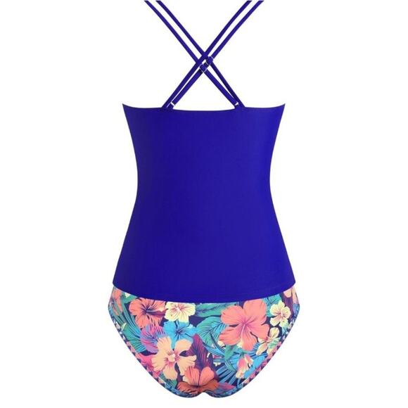 Zaful Womens 2 Piece Tankini Set Size XL Floral Bikini Bottoms crisscross straps - Picture 3 of 9